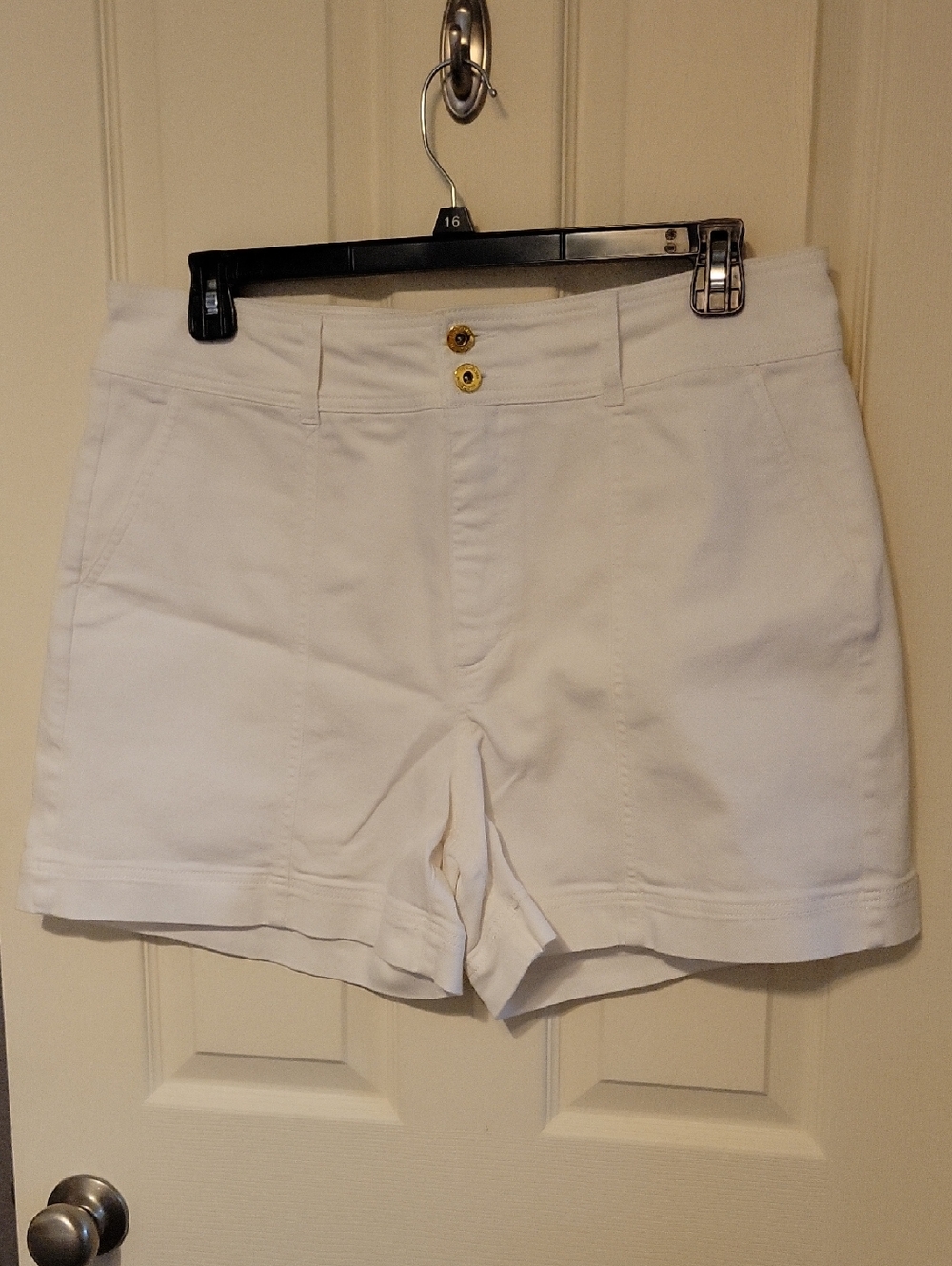INC International Concepts White High-Rise Double-Button Jean Shorts